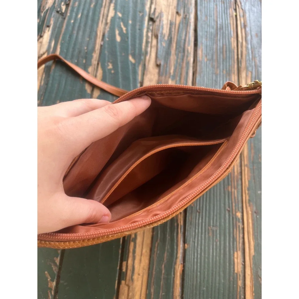 Vintage Leather Patchwork Crossbody Bag Tan Brown Multi Tone Boho Zip Shoulder